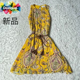 デシグアル(DESIGUAL)のdesigual デシグアル　ペイズリー　柄　ワンピース　イエロー(ロングワンピース/マキシワンピース)