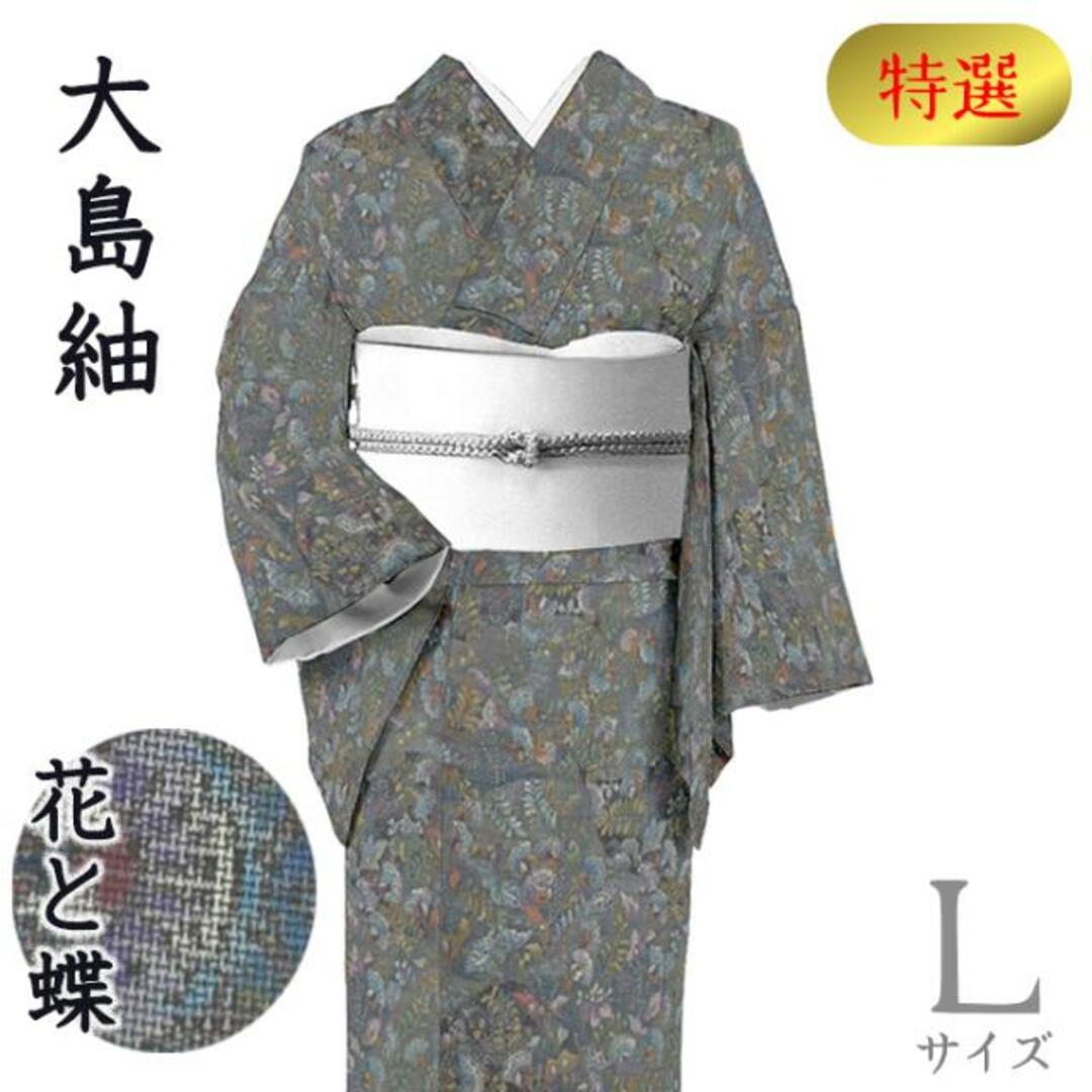 着物だいやす 422■本場大島紬■草花文 9マルキ 特選 身長サイズ:L【正絹】【仕立て上がり着物】【仕立て替え】