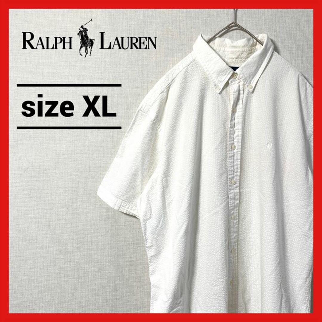 90s  ラルフローレン 半袖BDシャツ 刺繍ロゴ オーバーサイズ XL