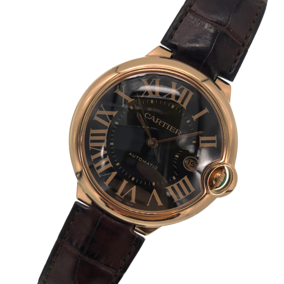 カルティエ Cartier バロンブルーLM W6920037 ブラウン K18PG/クロコダイルレザーベルト ユニセックス 腕時計