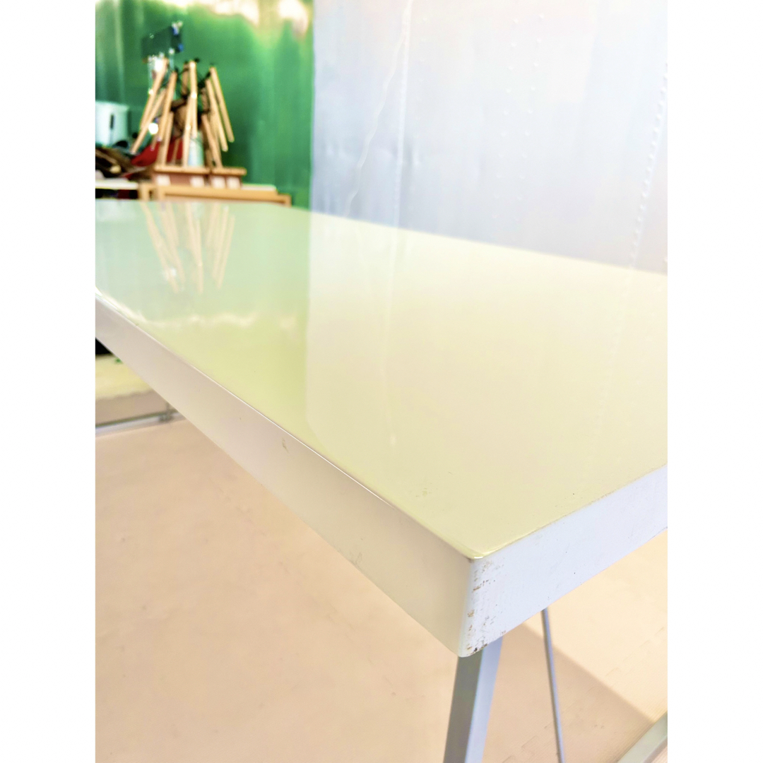 オシャレ テーブル 高級 机 ホワイト 白 シルバー ビンテージ 大型 オフィス