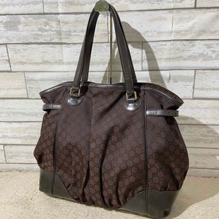 グッチ(Gucci)のGUCCIグッチ　トートバッグ GG柄　ナイロンレザー　ダークブラウン　(トートバッグ)