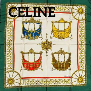 CELINE セリーヌ タグ付きシルクスカーフ 馬車　総馬車