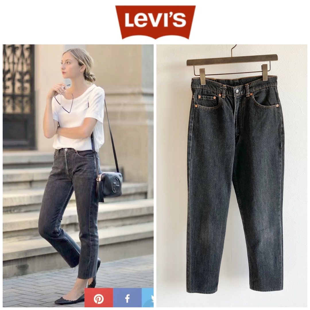 Levi's(リーバイス)のビンテージ リーバイス307 ハイウエスト 強テーパード ブラック デニムパンツ レディースのパンツ(デニム/ジーンズ)の商品写真