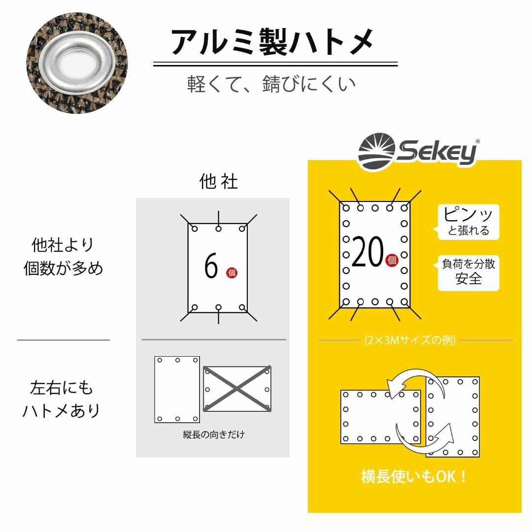 【色: モカ】Sekey サンシェード 2×3m 高密度ポリエチレン UVカット 7