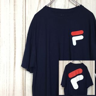 フィラ(FILA)の人気 バックプリント FILA 半袖Tシャツ ビッグロゴ ネイビー XL 古着(Tシャツ/カットソー(半袖/袖なし))