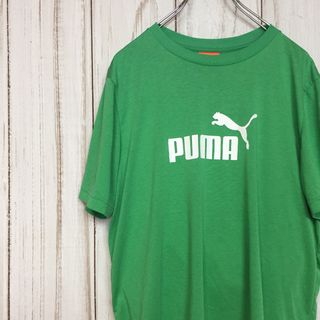 プーマ(PUMA)の定番デザイン プーマ 半袖Tシャツ ビッグロゴ ロゴ刺繍 緑 XL 古着(Tシャツ/カットソー(半袖/袖なし))