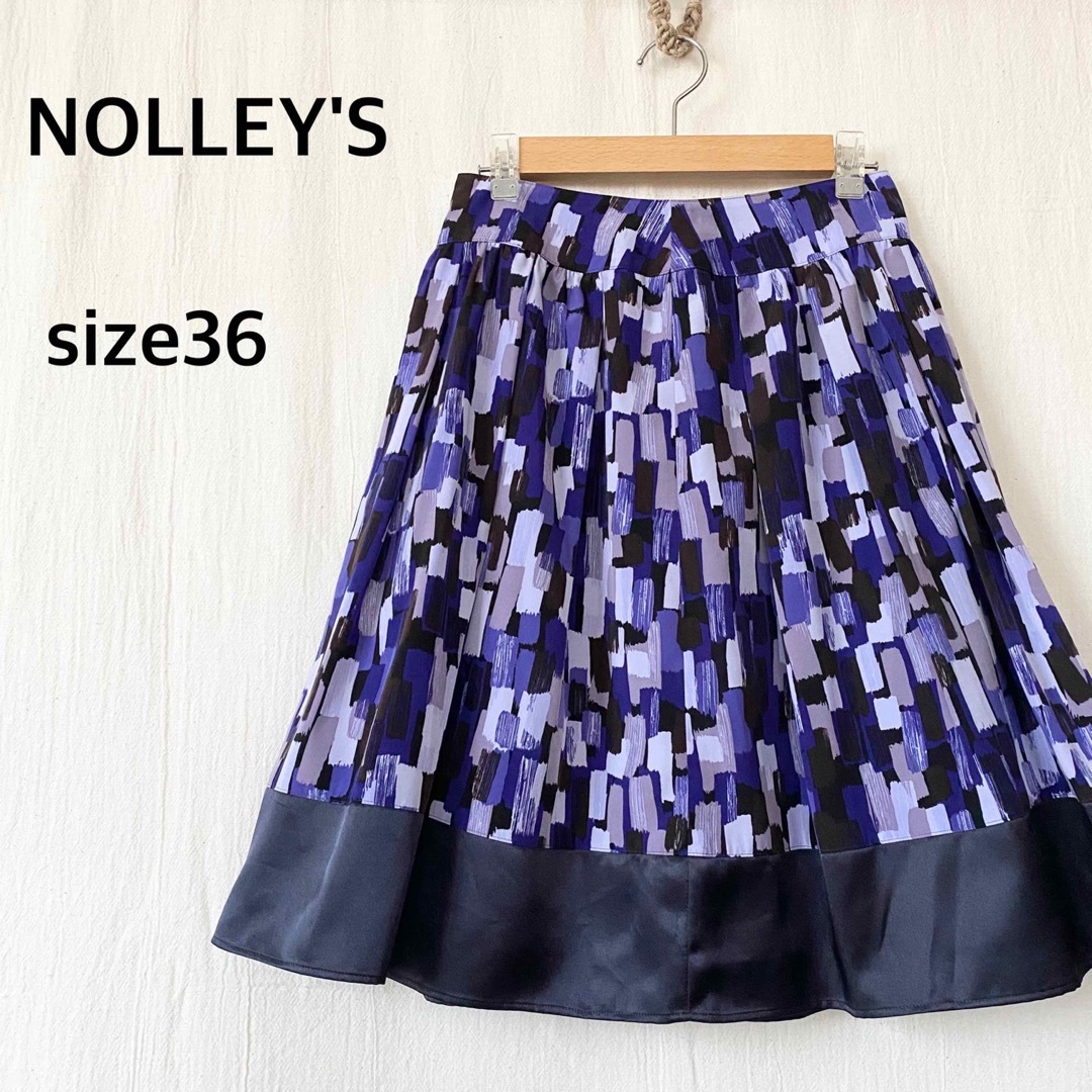 NOLLEY'S(ノーリーズ)のNOLLEY'S ノーリーズ　総柄　膝丈　スカート　日本製　パープル レディースのスカート(ひざ丈スカート)の商品写真