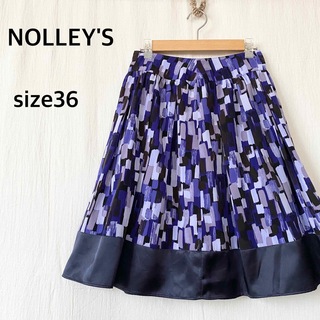 ノーリーズ(NOLLEY'S)のNOLLEY'S ノーリーズ　総柄　膝丈　スカート　日本製　パープル(ひざ丈スカート)