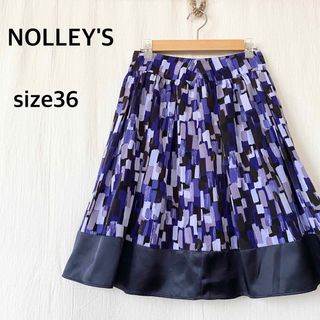 ノーリーズ(NOLLEY'S)のNOLLEY'S ノーリーズ　総柄　膝丈　スカート　日本製　パープル(ひざ丈スカート)