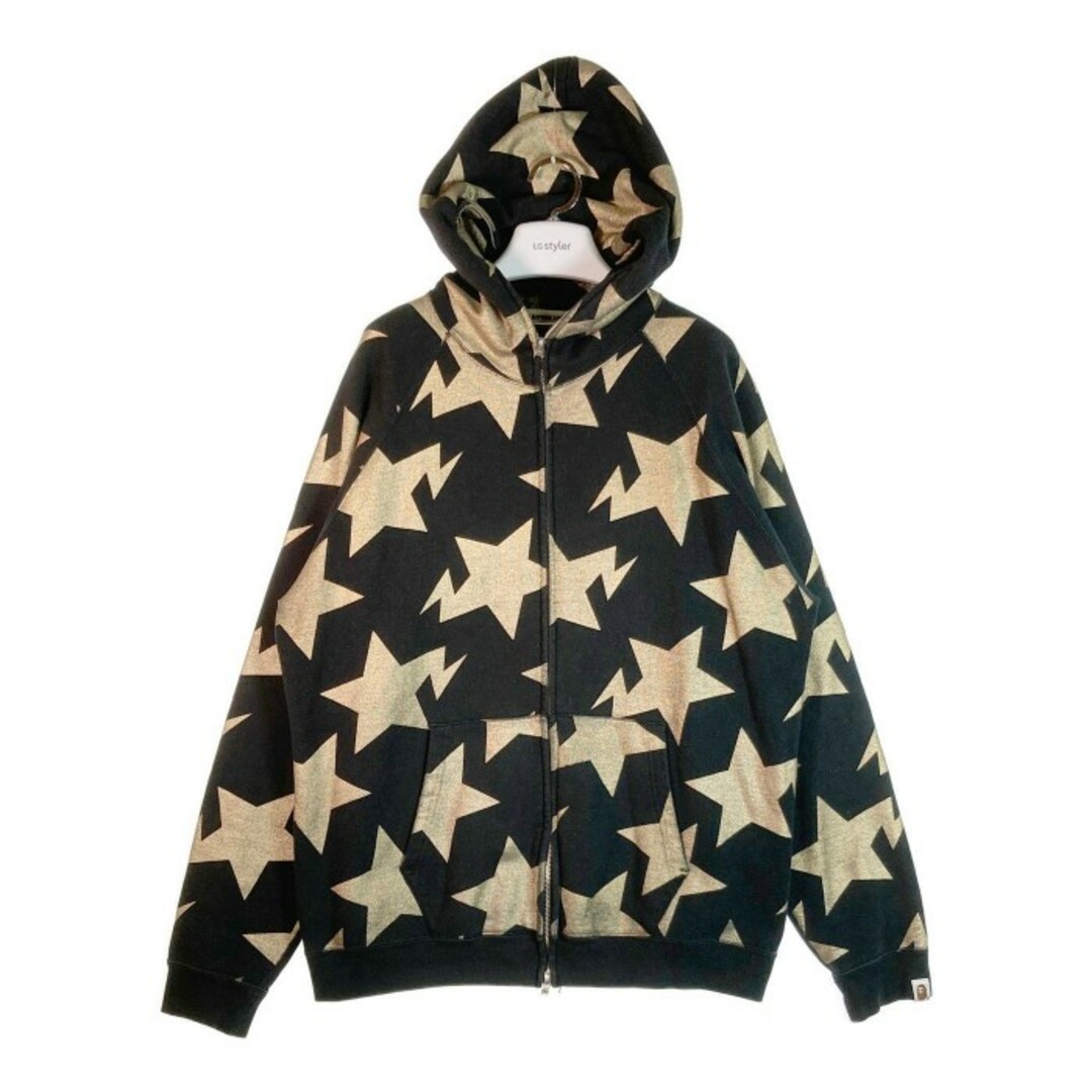 A BATHING APE(アベイシングエイプ)の★ア・ベイジング・エイプ スター総柄 フルジップ パーカー ブラック×ゴールド メンズのトップス(パーカー)の商品写真