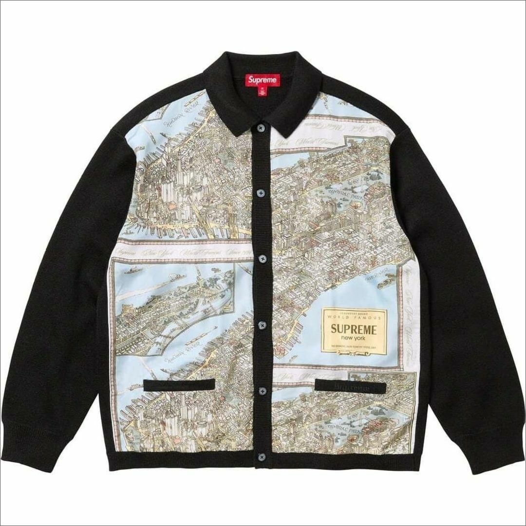 S 黒 Supreme 23AW Silk Map Cardigan