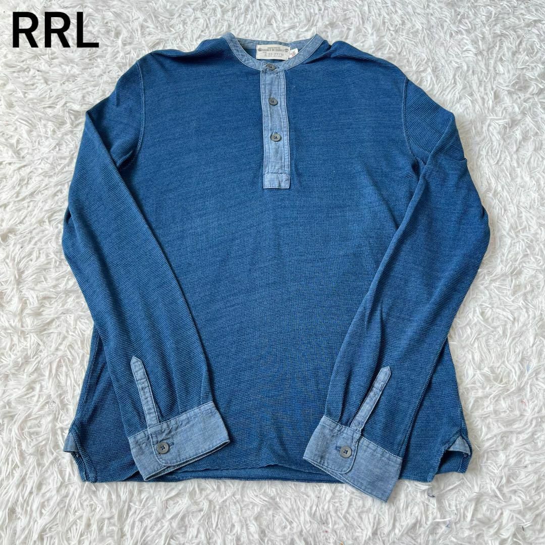 RRL(ダブルアールエル)のRRL ラルフローレン　インディゴ　カットソー　長袖　切替　ブルー. メンズのトップス(Tシャツ/カットソー(七分/長袖))の商品写真