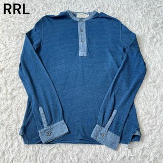 ダブルアールエル(RRL)のRRL ラルフローレン　インディゴ　カットソー　長袖　切替　ブルー.(Tシャツ/カットソー(七分/長袖))