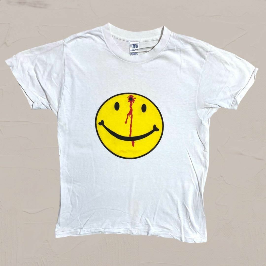 VLB Tシャツ ビンテージ 古着 90s 白 にこちゃん スマイリー ぶち抜き-
