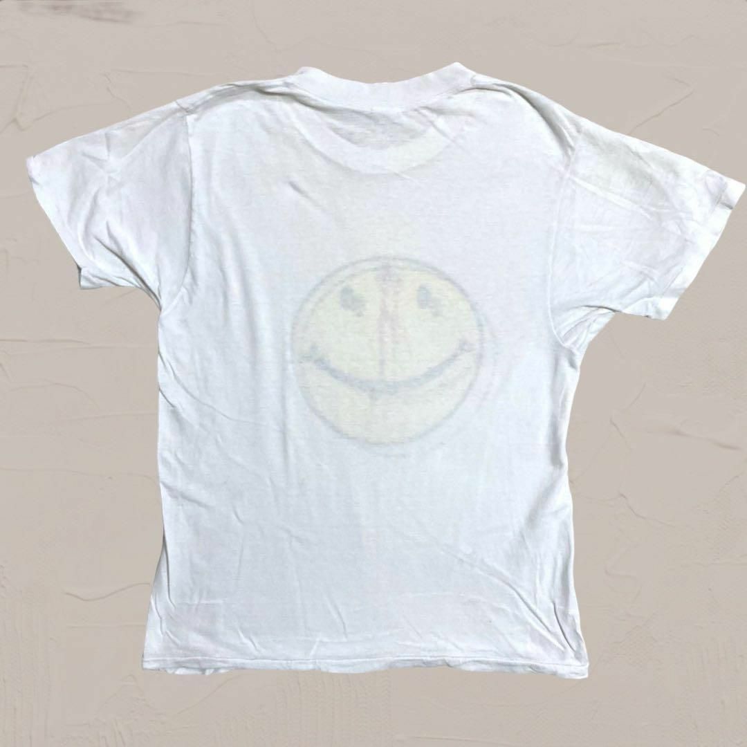 VLB Tシャツ ビンテージ 古着 90s 白 にこちゃん スマイリー ぶち抜き-