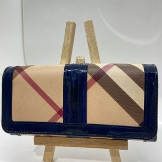 バーバリー(BURBERRY)のバーバリー　長財布　ノバチェック　エナメル　PVC ベージュ　ネイビー(財布)