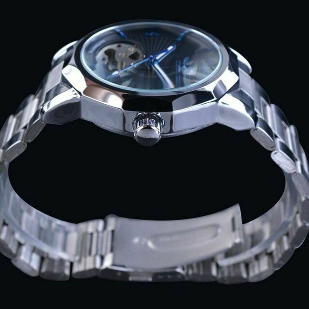 新品 送料無料 3D フルスケルトン 自動巻き 機械式 メンズ 腕時計 ブルー