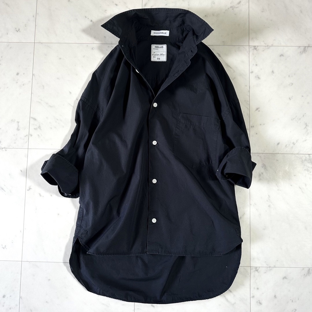 MADISONBLUE(マディソンブルー)の美品☆マディソンブルー J.BRADLEY CUFFSHIRT ブラック 七分袖 レディースのトップス(シャツ/ブラウス(長袖/七分))の商品写真