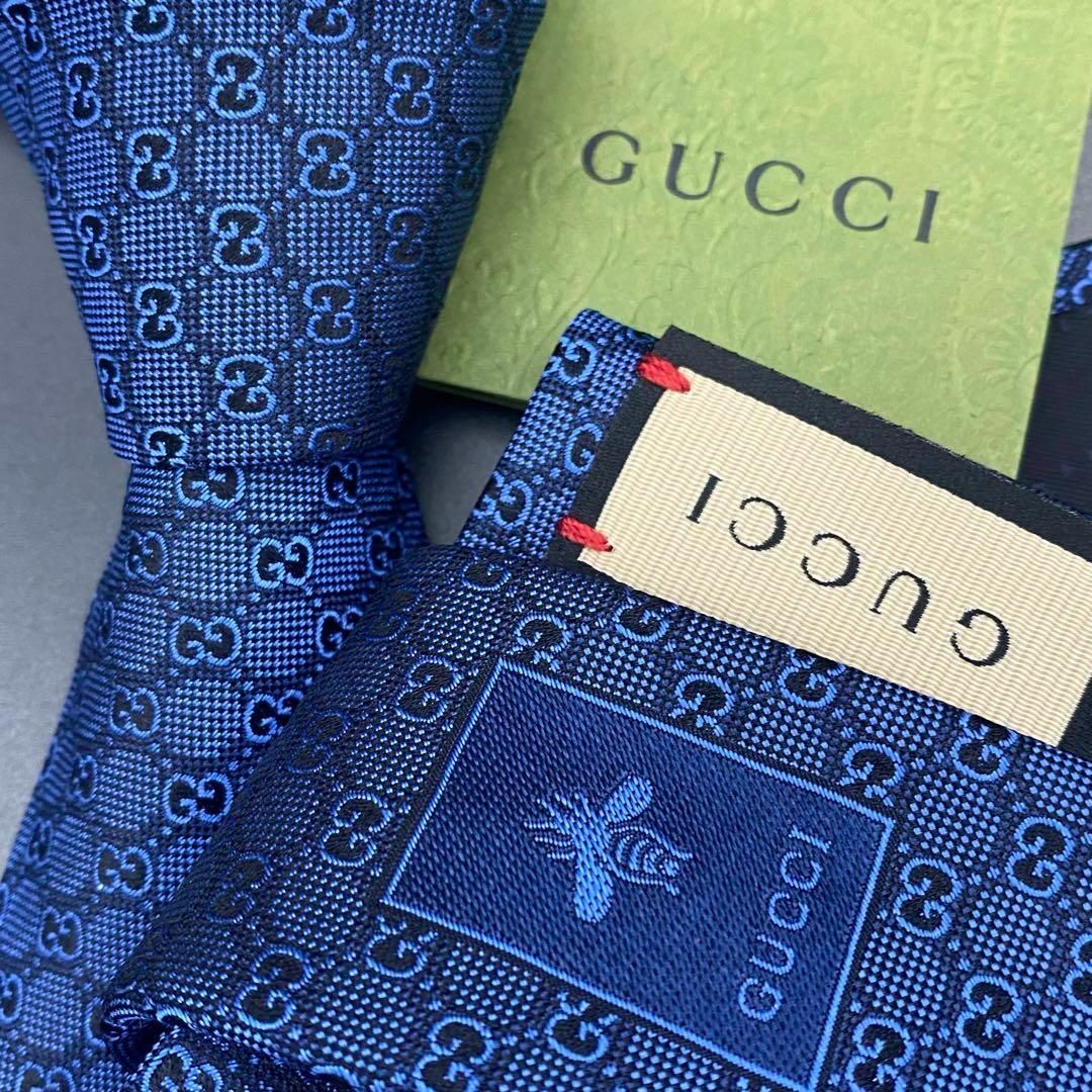 現行タグ 極美品》 GUCCI GG柄 ブルー ネクタイ jsco.gov.sl