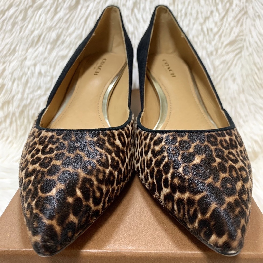 coach レオパード スエード ポインテッドトゥパンプス 24.5