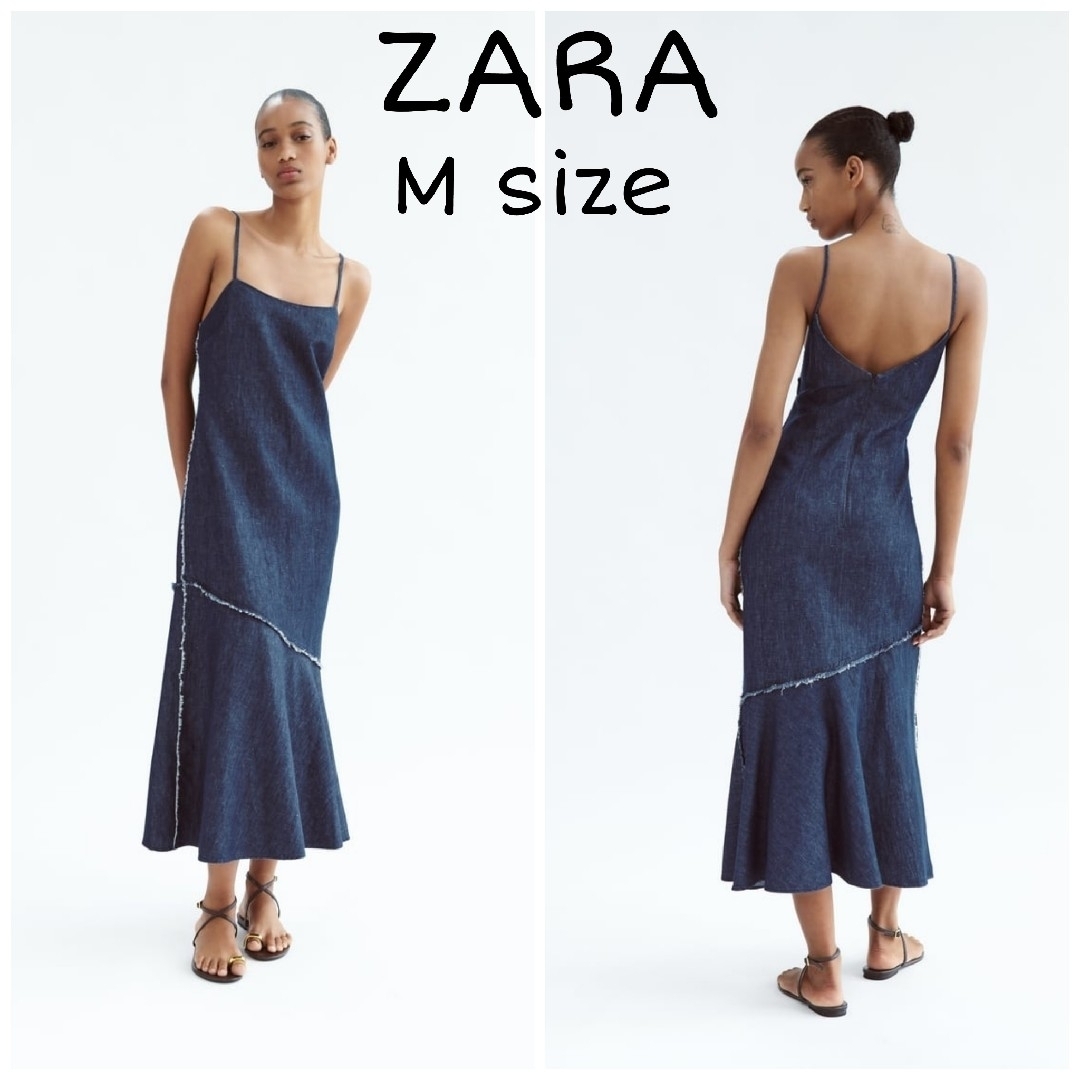 ZARA　ミディ丈デニムドレス　ブルー　Mサイズ | フリマアプリ ラクマ