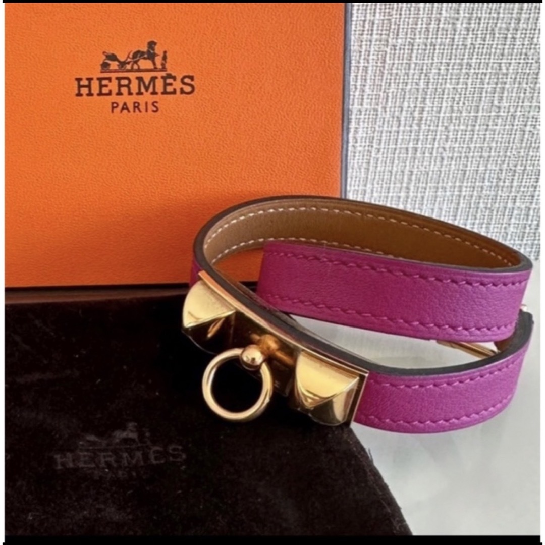 エルメス　HERMES コリエドシアン　レザーブレス　ローズパープル