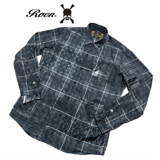 【定価￥5万】Roen スタッズスカル　バッファローチェックネルシャツ　Mサイズ