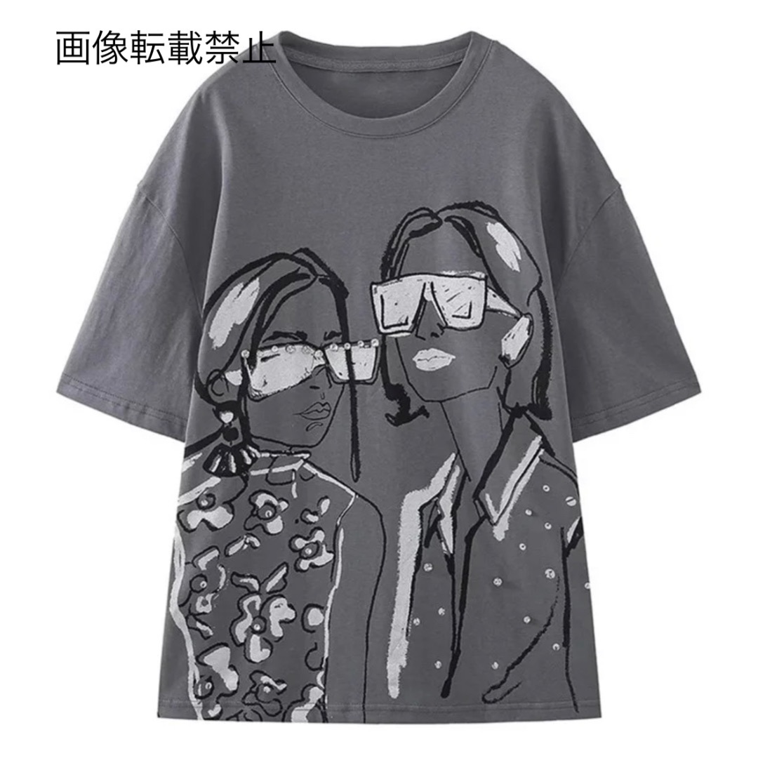 ????5月新作????11328◇gray グレー ガールプリント 半袖 Tシャツ