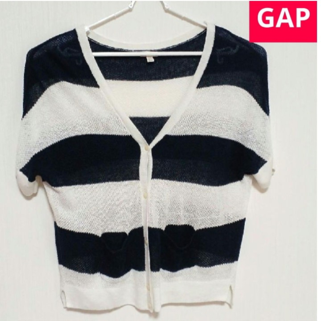 GAP(ギャップ)の【GAP】 サマーニット ゆったりシルエット ネイビー×白 レディース レディースのトップス(カーディガン)の商品写真