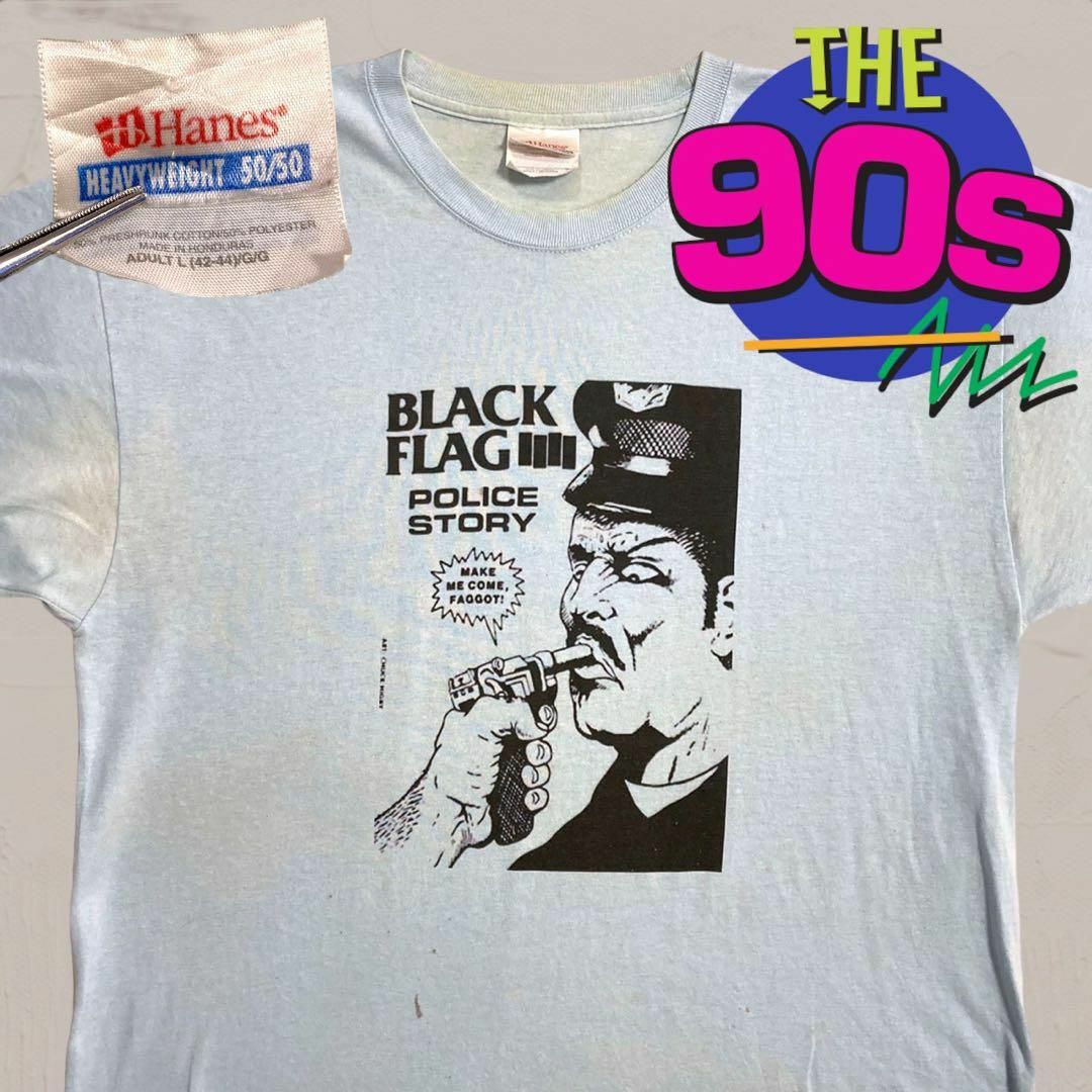 URM Tシャツ 90s  水色 ブラックフラッグ　BLACKFLAG