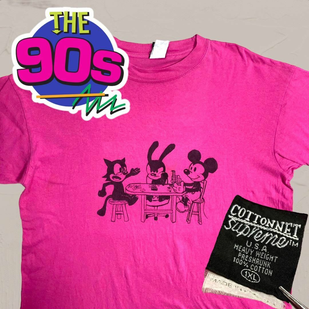 UVO Tシャツ ビンテージ 90s パキ綿 ピンク カートゥーン　ミッキー