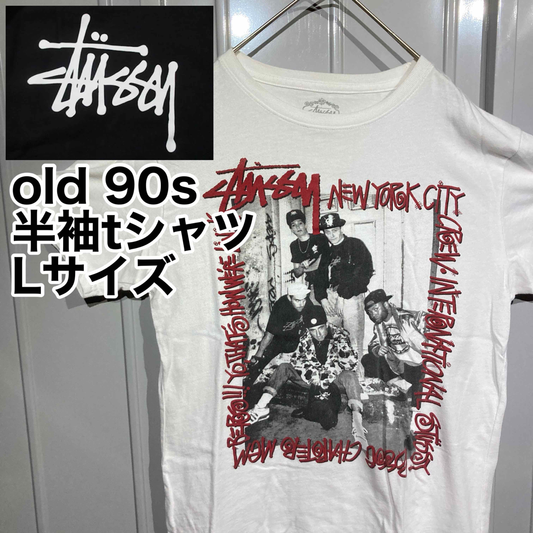 stussy/old/90s/ビッグプリント/半袖/tシャツ/白赤黒/Lサイズ　 | フリマアプリ ラクマ