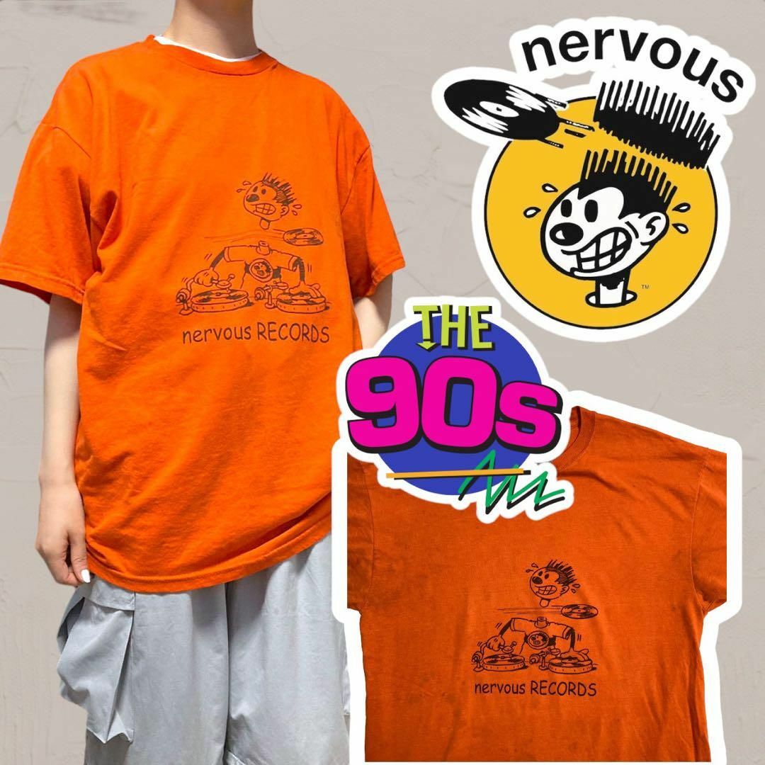 UXT  Tシャツ ビンテージ  90s  オレンジ ナーバスレコード DJ