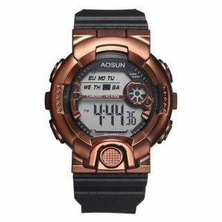新品 送料無料 ＡＯＳＵＮ 腕時計デジタル多機能LEDブラック×メタル燻ゴールド(腕時計(デジタル))