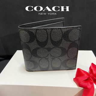 コーチ(COACH)の間もなく削除❗️コーチ スリム ブラック×チャコール ミニマル二つ折 財布(折り財布)