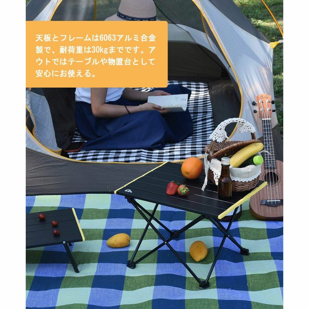 【色: 黒-L】iClimb アウトドアテーブル ミニローテーブル キャンプ テ
