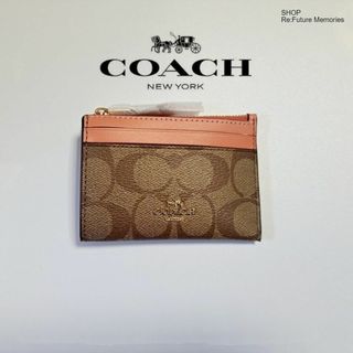 コーチ(COACH)の新品　コーチ キーリング コインケース カードケース カーキ×ライトコーラル(名刺入れ/定期入れ)