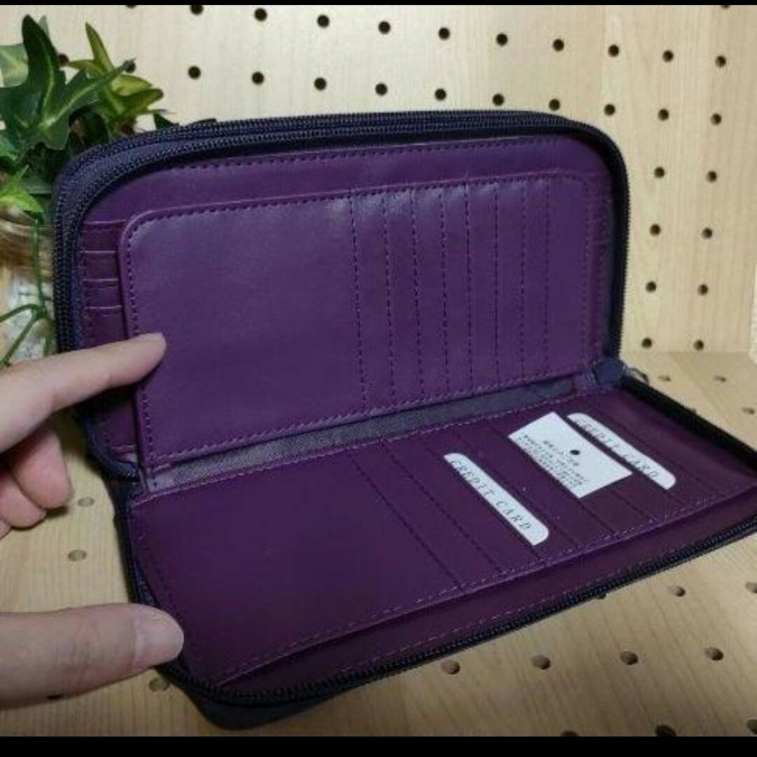 オーストリッチ型押し　パープル 二点セット　大容量　カードケース　財布　長財布 レディースのファッション小物(財布)の商品写真