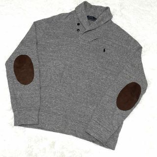 ポロラルフローレン(POLO RALPH LAUREN)の美品　ポロラルフローレン　ショールカラー　レザーパッチ　スウェット　ポニー刺繍(スウェット)