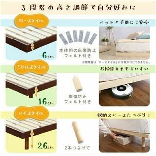 【簡易宮セット】パイン材高さ3段階調整脚付きすのこベッド