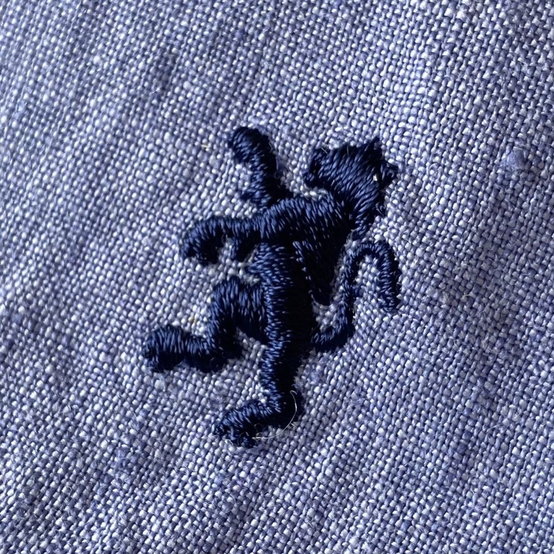 ジムフレックス リネン ロゴ刺繍 半袖 パフスリーブ BD シャツ 14 ブルー 5