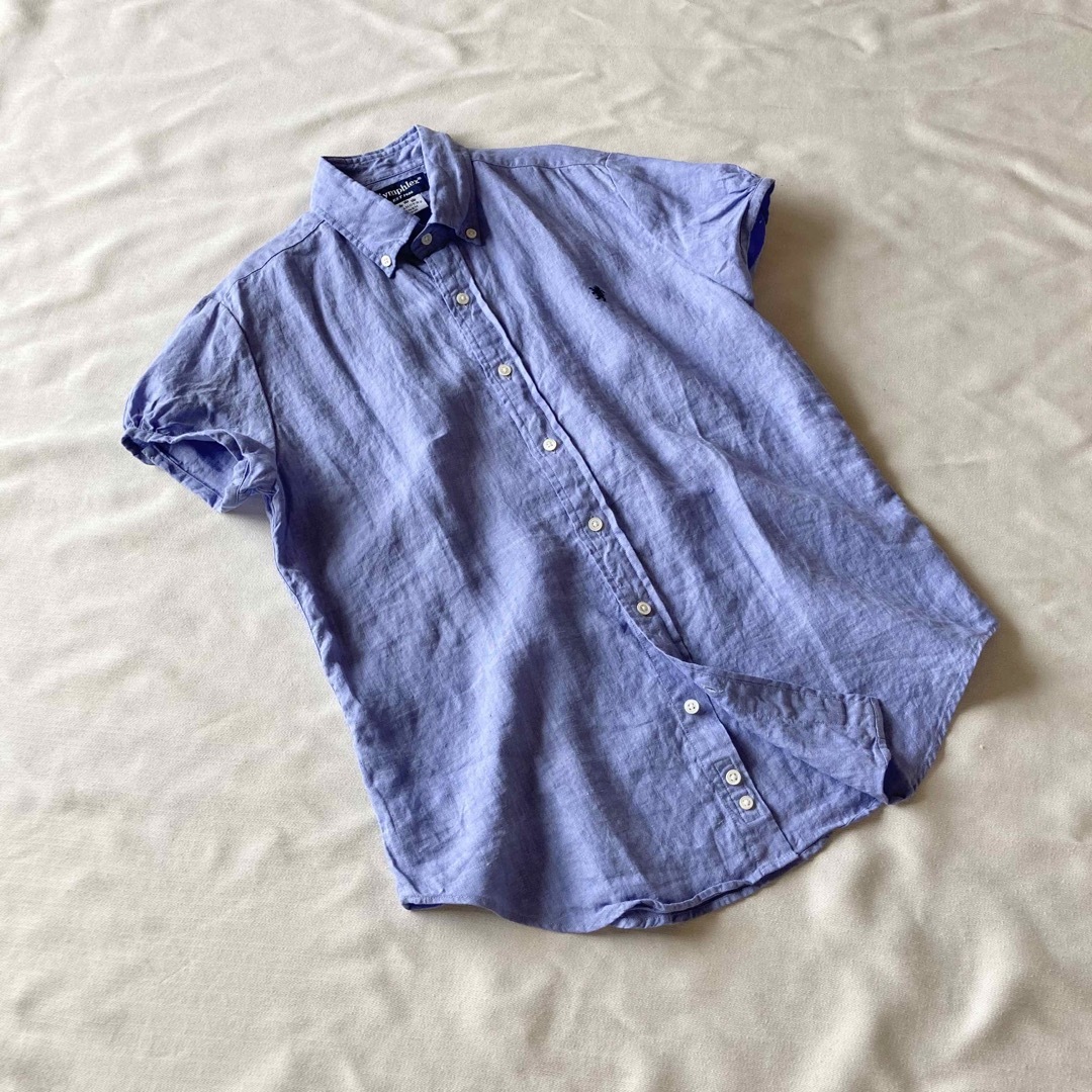 ジムフレックス リネン ロゴ刺繍 半袖 パフスリーブ BD シャツ 14 ブルー