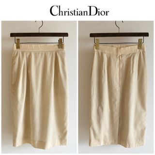 クリスチャンディオール(Christian Dior)のビンテージ クリスチャンディオール サマーウール タック タイトスカート M(ひざ丈スカート)