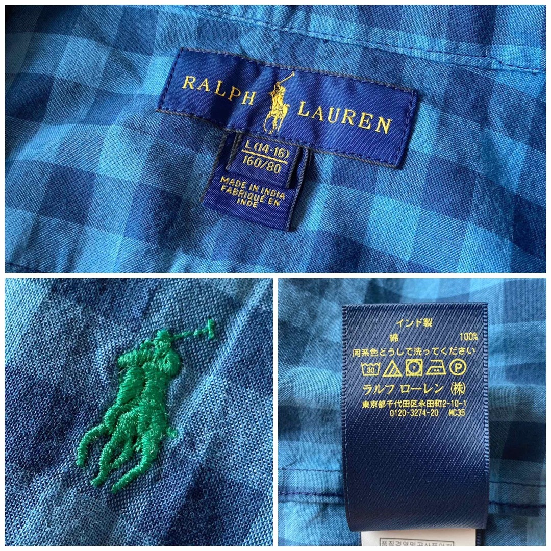 Ralph Lauren(ラルフローレン)のラルフローレン ロゴ刺繍 ギンガムチェック 半袖BD シャツ ブルー ネイビー レディースのトップス(シャツ/ブラウス(半袖/袖なし))の商品写真