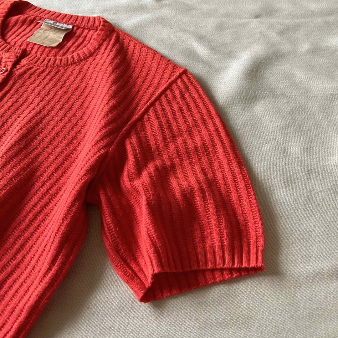 ビンテージ クレージュ ヘンリーネック コットン アクリル 半袖 ニット レッド
