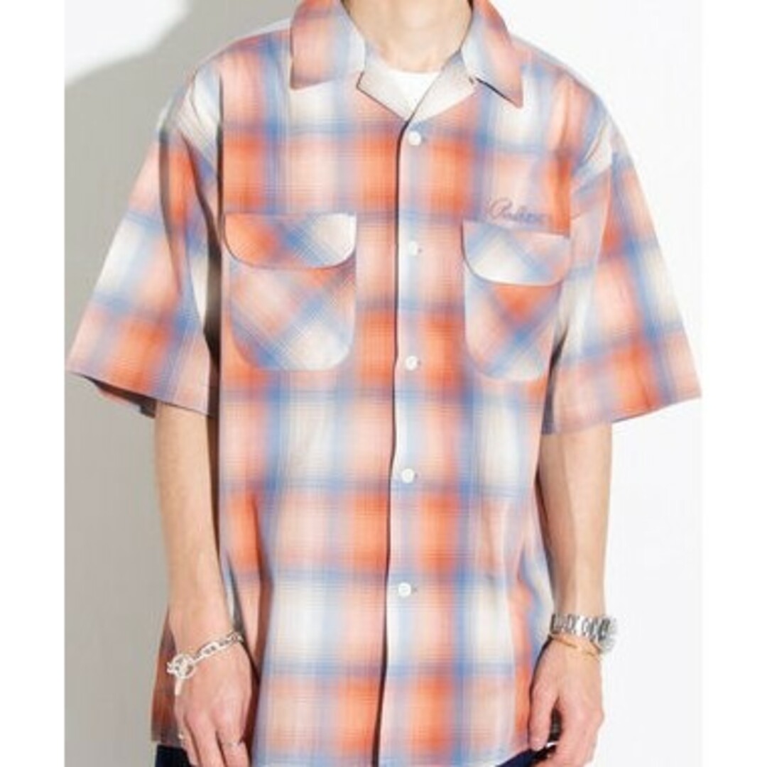 PENDLETON ロゴ刺繍 チェックオープンカラー半袖シャツ オレンジ M