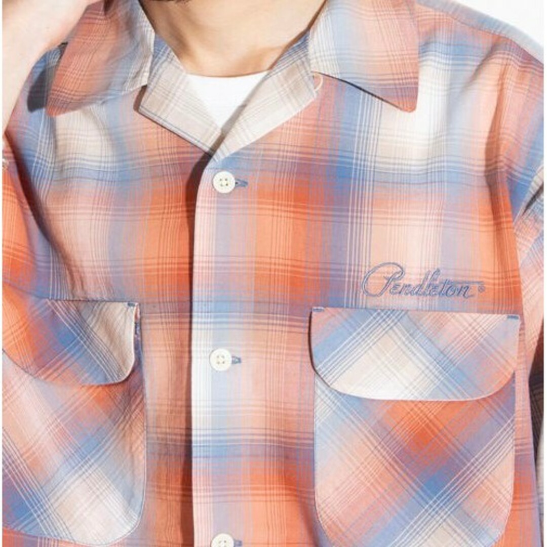 PENDLETON(ペンドルトン)のPENDLETON ロゴ刺繍 チェックオープンカラー半袖シャツ オレンジ M メンズのトップス(シャツ)の商品写真