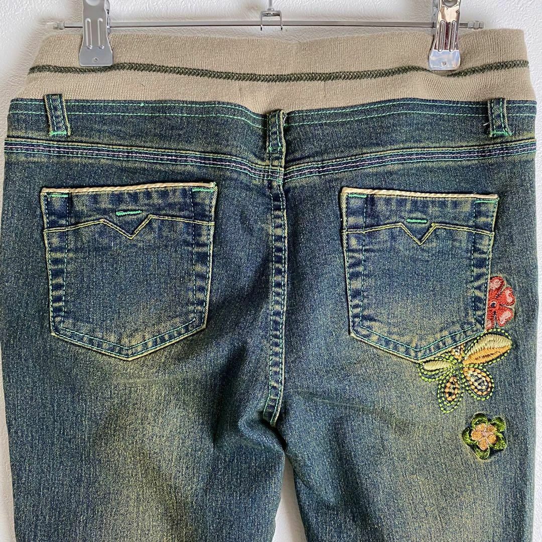 リメイクデニム ゴブラン織 刺繍デザイン ステッチ 青 ベージュ