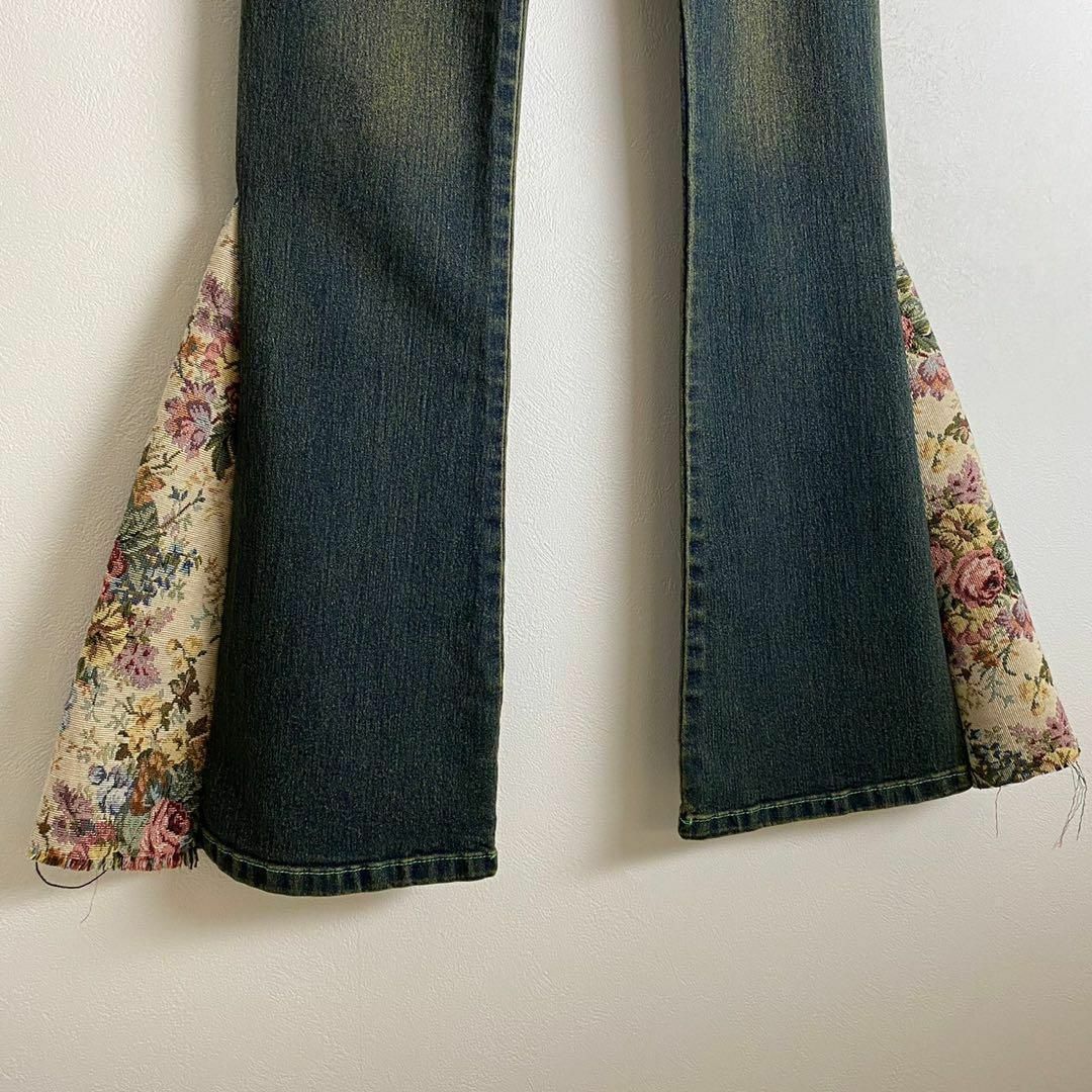 リメイクデニム ゴブラン織 刺繍デザイン ステッチ 青 ベージュ